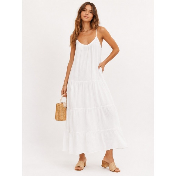 Show Me Your MuMu Dresses & Skirts - NWT Show Me Your Mumu Maxi Dress Women S White Gauze Tiered Boho Flowy Pockets